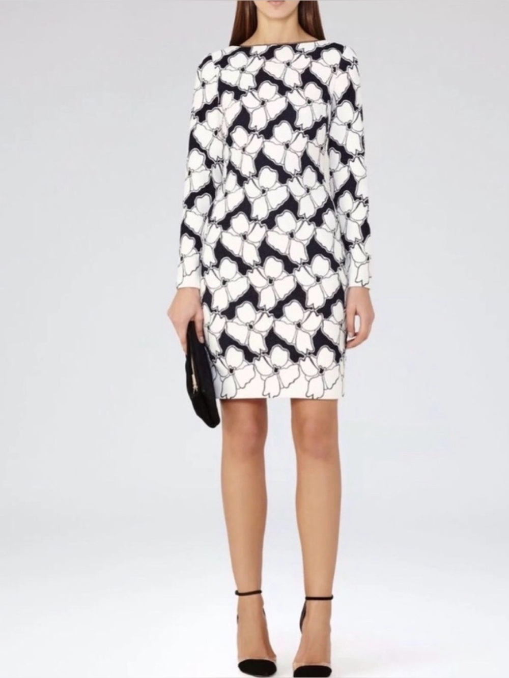 REISS Lottie Lace Black & White Floral Bodycon Dress Size 0